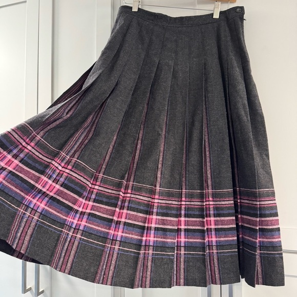 Vintage Pendleton Gray Pink Wool Peekaboo Plaid Maxi Skirt size 14 petite Large - Picture 2 of 8